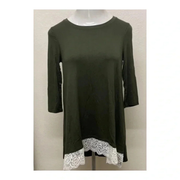 🆕Zenana Olive Lace-Trim Hi-Low Olive Tunic S🆕 - Picture 4 of 9